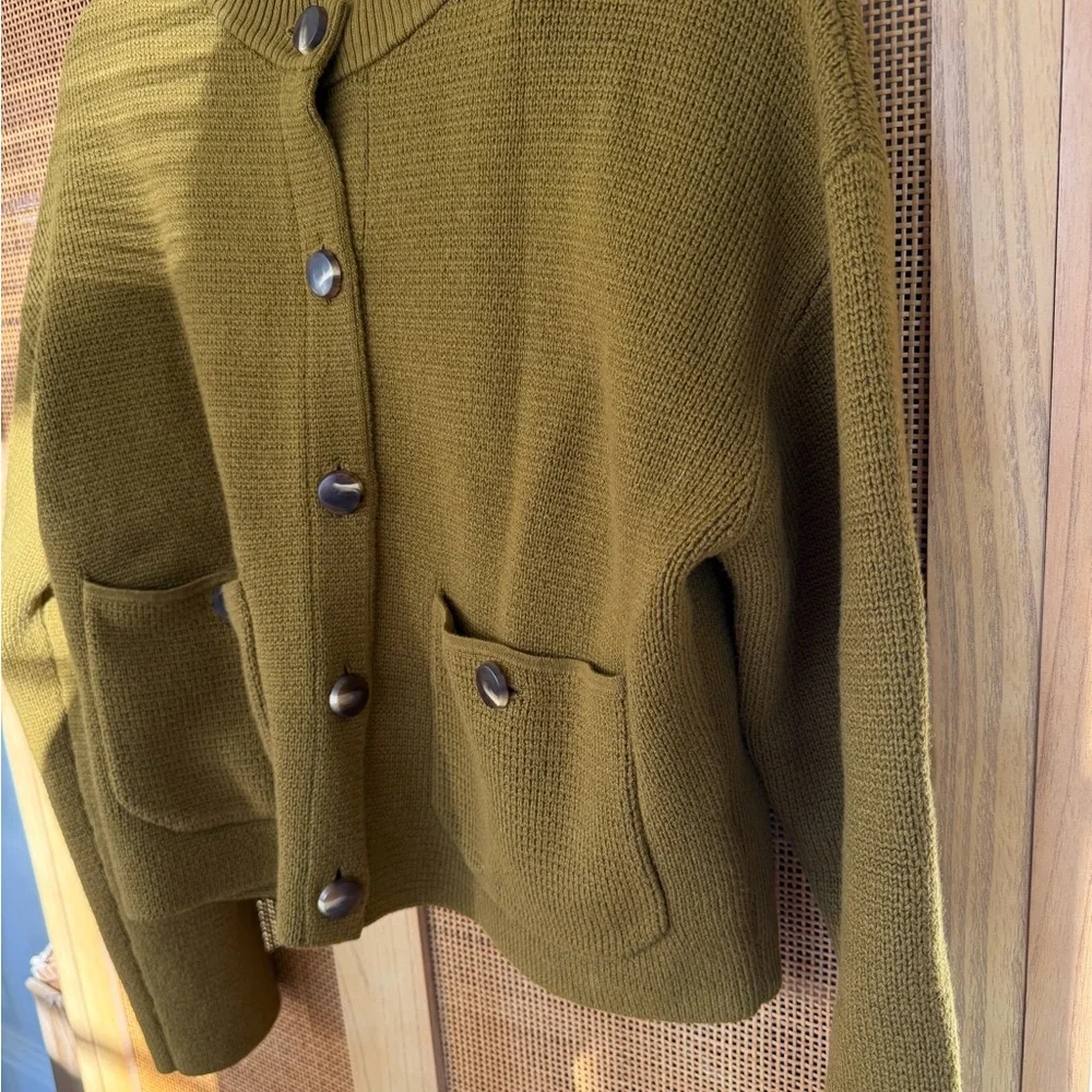 Sezane Olive Green Valerio Jacket Cardigan Wool Cotton size M EUC - Picture 5 of 11